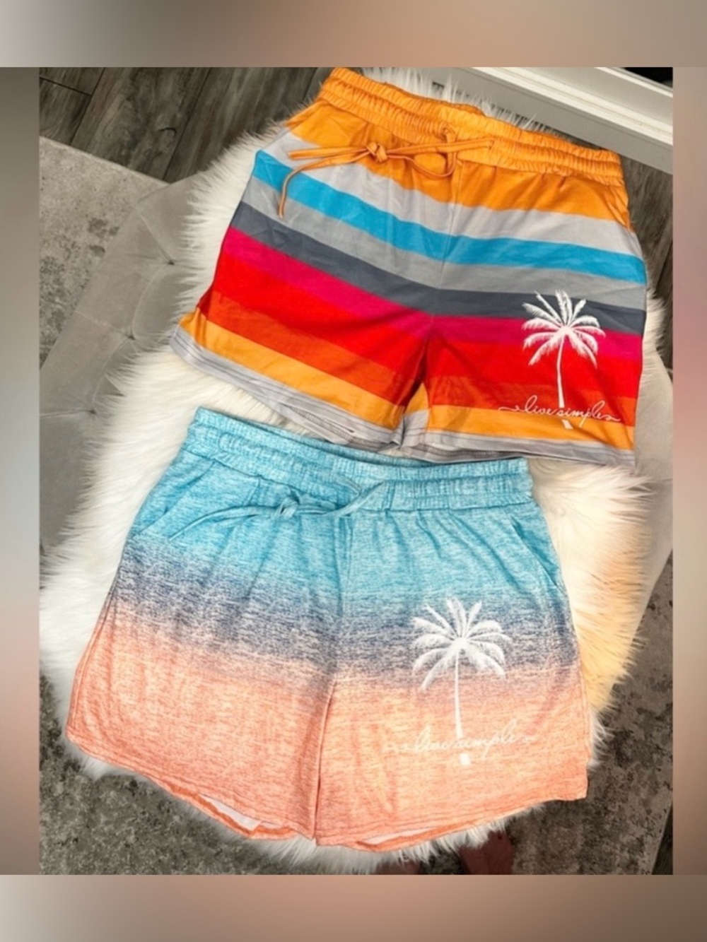 Women’s Stripe Summer Shorts Bundle W/ Palm Tree Logo Multi Colored Sz MED NEW!